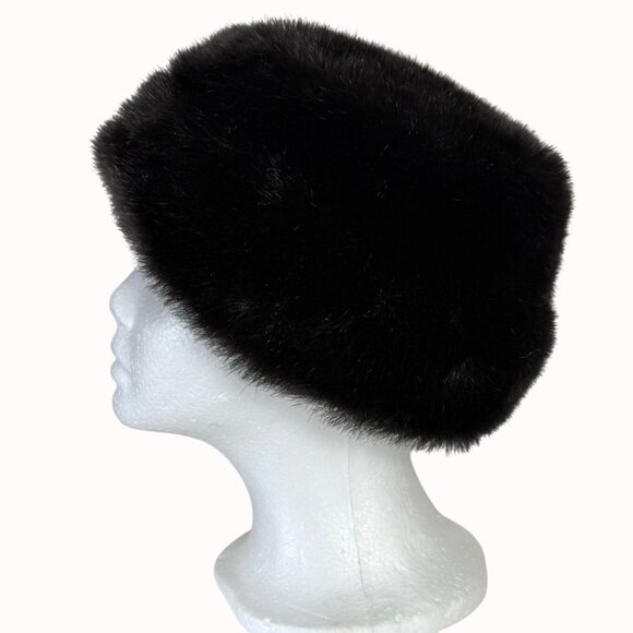 VTG Faux Mink Fur Hat Over Ears Winter Accessory Dark Brown Womens Luxury Fashio - Picture 4 of 12